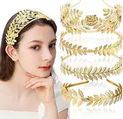 Pack of 5 Greek Goddess Leaf Headband for the Bride, Golden Roman Laurel Leaf Branch Crown Bridal Headpiece Wedding Headband for Women Tiara Costume Hair Accessories