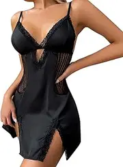[Generic] Sleep Shirts Women Tall Chemise Sexy Lingerie Dress V Neck Sleepwear Slips Nightie Quarter Sleeve T Shirt Gowns