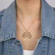 Sterling Silver Gold Plated Flower Of Life Pendant On 45+3cm Chain, 9ct Yellow Gold SOLID Curb Chain 50cm 30 Gauge (10147605)