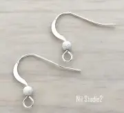 10x Sterling Silver Ear wire Flat with Stardust Bead E64s