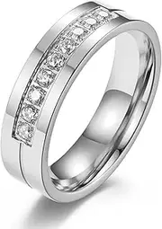 [Wozya] Titanium Steel Diamond-Encrusted Couple Ring Plated with 18K Golden Light Simple Wedding Ring Custom Jewelry Titanium Steel Ring