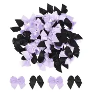 100Pcs Mini Ribbon Bows 1" Mini Fabric Satin Ribbon Flower Bows Black & Purple