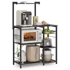 Baker's Rack, Microwave Stand, Kitchen Storage Rack with Wire Basket, 6 Hooks, a