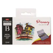 Jasart Byron 12-Colour Pocket Watercolour Craft Painting w/Brush Set Primary