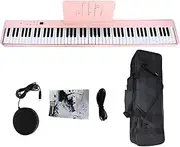 88 Keys Folding Piano Keyboard, Portable Digital Piano with Built in Dual Speakers, USB/MIDI Sustain Pedal, Folding Digital Piano Bundle, Rechargeable Electronic Piano for Beginners, Kid, Adult Pink