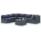 LONDON RATTAN 7 Piece 6 Seater Modular Outdoor Lounge Setting with Coffee Table,