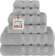 Bath Towel Set Premium Quality [Pack of 6] 100% Combed Cotton 600 GSM, Super Soft & Absorbent Fingertip Towels 2 Bath Towels, 2 Hand Towels, 2 Washcloths - [Worth $72.99] Light Gray