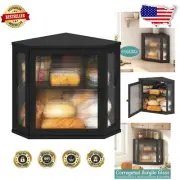 Large Capacity Corner Bamboo Bread Box with Acrylic Wavy Door – Black Finish