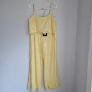 New 4th + Reckless Viella Sequin 2 Pc Crop Top Pants Set Yellow M Women