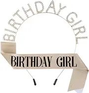 [CHENGZI] Girls' Birthday Sash and Rhinestone Tiara Set