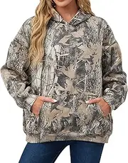 [Eutten] Womens Camo Hoodies Maple Leaf Print Oversized Hooded Sweatshirt Fleece Pullover Sweatshirts Long Sleeve with Pocket