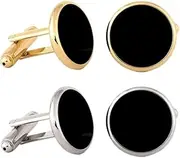 [Generic] Cufflinks for Men, Tuxedo Studs and Cufflinks Set, Classic Black Gold CuffLinks Luxury Gift Ideas for Mens 4Pcs
