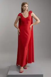 Bandage Figure Form Knit Maxi Dress With Chiffon Cape