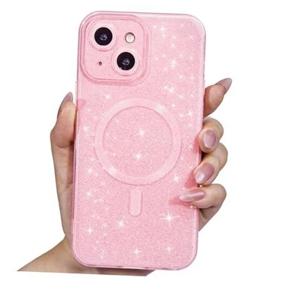 Glitter Case for iPhone Phone Case Magnetic Compatible with Magsafe, 15 Pink