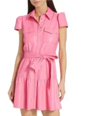 Alice + Olivia Miranda Faux Leather Pink Mini Shirt Dress Size 2