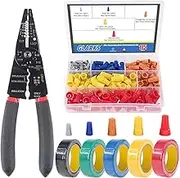 Glarks 8" 10-22 AWG Multifunction Wire Stripper/Crimper/Cutter and 175Pcs Twist Nuts Caps Electrical Wire Connectors Screw Terminals with 5Pcs Electrical Tape Assortment Set