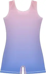 [GAIGEO] Toddler Gymnastics Leotards for Girl Unitard Dress Dance Outfit with Shorts Blush Pink Blue Gradient 2-3t