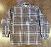 Carhartt Relaxed Fit Flannel Sherpa Lined Plaid Shirt Jacket Brown LG TJ4452-M