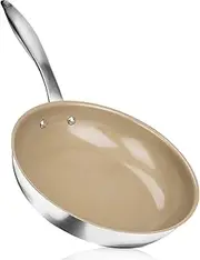 [duxtop] Ceramic Non-Stick Frying Pan, Stainless Steel Induction Frying Pan, 9.5-Inch Stir Fry Pan with Heavy-Gauge Impact-Bonded Bottom, Fusion Ti