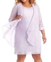 R&M Sleeveless Lace Jacket Dress-Pearl Neckline- With Sheer Jacket Lavender