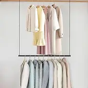 STO STO Closet Hanging Rod, Width and Height Adjustable Closet Rod, Space-saving Closet Extender Hanging Bar for Hanging Clothes, Black, 1 Pack