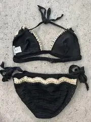 Woman's Oscar De La Renta BLACK two Piece Swimsuit Size M RARE TAG 600$