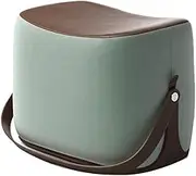 Portable Saddle Ottoman with Handle,Velvet & Leather Upholstered Footstool Solid Wood Construction Footrest Stool Shoe Change Stool-Blue