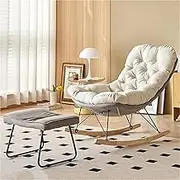 CADYNN Comfy Rocking Chair with Ottoman Upholstered Glider Lounge Chair Modern Accent Chair for Living Room, Bedroom, Balcony, Or Office，Soft Fabric with Metal Base(Gray)