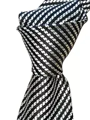 $280 NWT TOM FORD Black w/white Stitch stripes 3.6" woven Silk neck Tie Italy