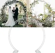 Round Wedding Archway, Dual Circles Metal Arch Wedding Props Curtain Balloon Backdrop Flower Bridal Arbor Archway for Party Wedding Graduation 2.4M