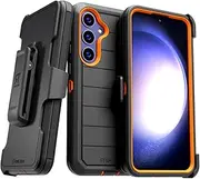 Rome Tech Protective Holster Case for Samsung Galaxy S24 Plus (2024) with Belt Clip - Dual-Layer Shockproof Screenless Phone Case for Galaxy S24 Plus - Black & Orange