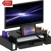 Simplehouseware Computer Monitor Stand Riser with Desk Organiser and Drawer, Bla