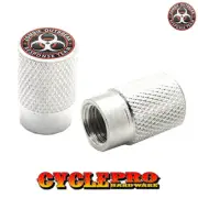 2 Silver Billet Knurled Tire Valve Cap Motorcycle - ZOMBIE OUTBREAK - 048