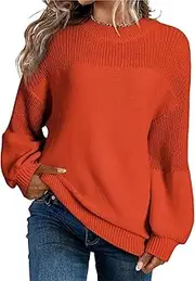[NAVYN] Women's Fall Winter Crew Neck Long Sleeve Christmas Knitted Sweaters Loose Thermal Knit Pullovers Tops Womens Clothes(Orange,M/Medium)
