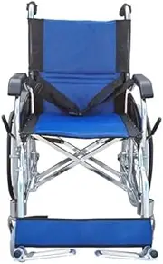 Light Manual Compact Aluminium Wheelchair with Foldable Backrest and Attendant Handbrakes-FREEWHEELS - Blue