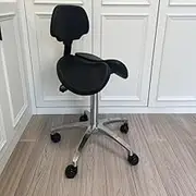 Professional Ergonomic Saddle Stool with Backrest - Tilting & Height Adjustable Stool with Lumbar Support - Ideal for Dentists, Nurses, Lab Technicians & Artists (Seat Height: 54-74cm)