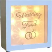 White WEDDING FUND Light Up LED Money Box & USB Cable- Change Savings Bank