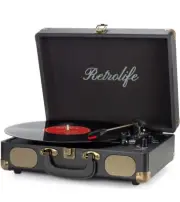 RETROLIFE Vintage Suitcase Turntable Bluetooth, AUX R609 Black