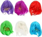 SAFIGLE 6Pcs Short Straight Bob Wigs Set for Cosplay Daily Wear Fashionable Party Headwear Sky Blue Light Purple Purple Green Red White