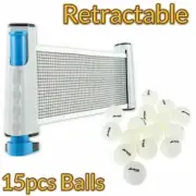 170cm Retractable Table Tennis Net Ping Pong Fits Most Tables w/ 15pcs Balls