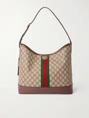 [Gucci] Gucci - Ophidia Webbing And Textured Leather-trimmed Printed Coated-canvas Shoulder Bag - Beige - One size One size Neutrals