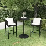 3 Piece Garden Bar Set with Cushions Poly Rattan Black, Garden Furniture Sets