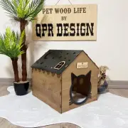 Large Cat House Indoor,Wooden Cat Bed with Star Roof & Palm Tree Design