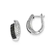 Sterling Silver Black Diamond Hinged Hoop Earrings
