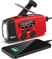 Emergency Hand Crank Radio with 2000mAh Power Bank Phone Charger, Esky AM/FM/NOAA Portable Weather Radio with 3 LED Flashlight Solar Powered USB Charged Radio for Indoor Outdoor Camping, SOS Alarm