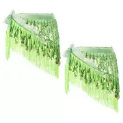 Belly Dance Hip Scarf with Tassels Sequin Coin for Party(Green, Pack of 2)