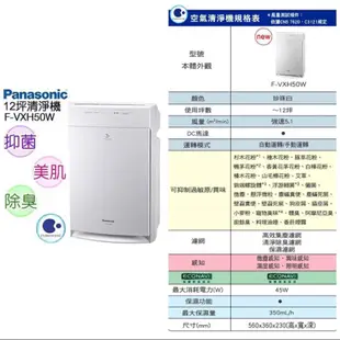 Panasonic【F-VXH50W】國際牌空氣清淨機~適12坪~ECONAVI智慧節能奈米水離子-全新未拆