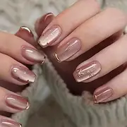 KAVI' S 24pcs French Tip Stick on Nails Cat Eye Press on Nails Nude Gradient Glitter Fake Nails Ballerina Acrylic Butterfly Pattern False Nails Jerry Glue for Women Girls Nail Art