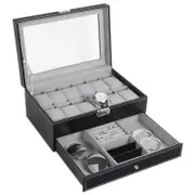 OZNALA Double Layer Grids Leather Watch Jewelry Display Storage Holder Case Box Organizer Gift