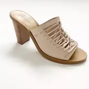 J. CREW MARLOW HUARACHE MULES Leather Light Blush 3.5" Heel Sz 7.5 New with box